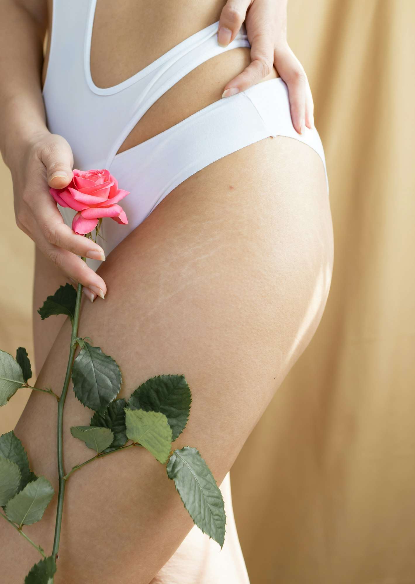 Fat Cellulite And Stretch Mark On Tan Skin Woman Leg, Women Diet Style.